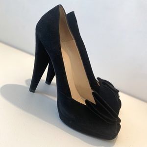 PRADA BLACK SUEDE PEEP TOE PUMP